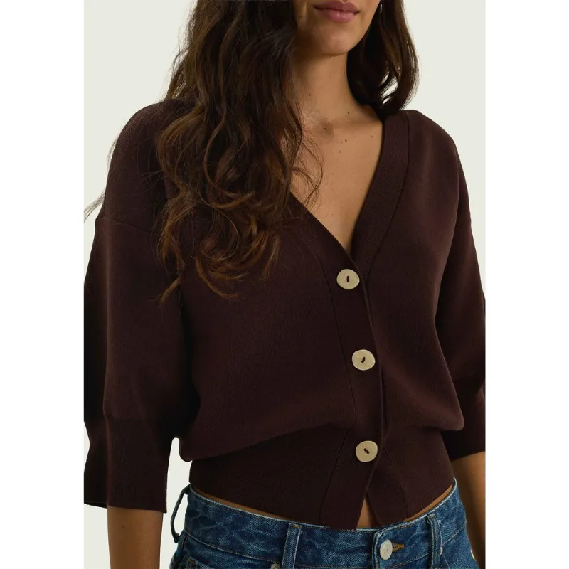 Blusa Feminina Ampla Manga 3/4 Em Tricô Leve - Marrom XG