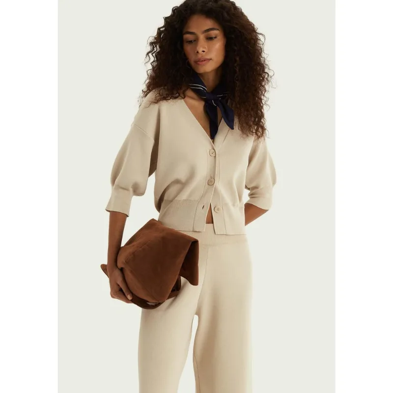Blusa Feminina Ampla Manga 3/4 Em Tricô Leve - Bege XG