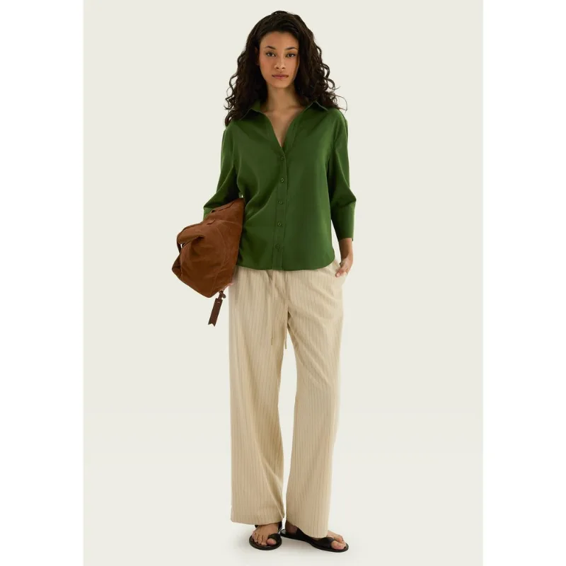 Calça Feminina Slouchy Listrada Com Amarração - Off white XG