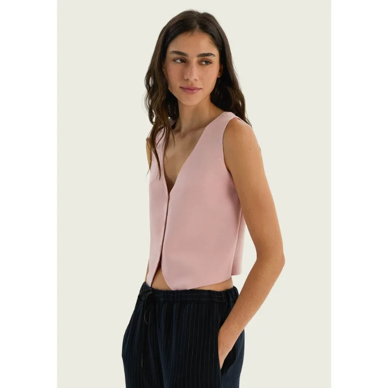 Colete Feminino Decote V Em Tricô - Rosa G