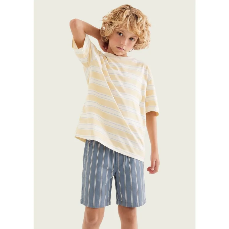 Bermuda Infantil Menino Reta Em Algodão - Azul 008