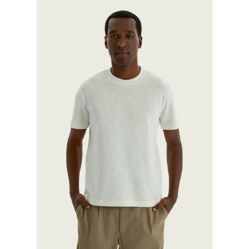 Camiseta Masculina Manga Curta Com Bordado - Off white M