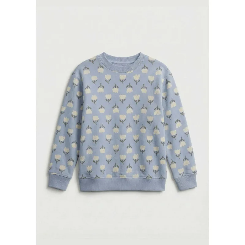 Blusão Infantil Menina Oversized Em Moletom Estampado - Azul 010