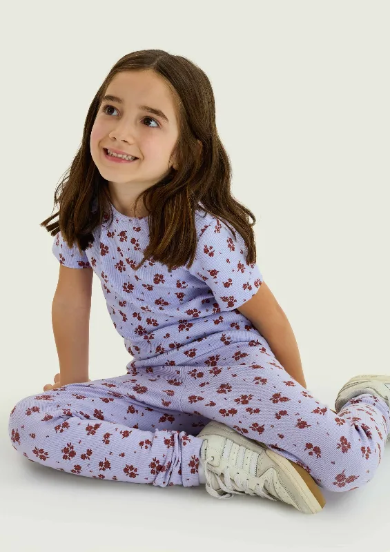 Blusa Infantil Menina Manga Curta Em Ribana Estampada - Lilás 008