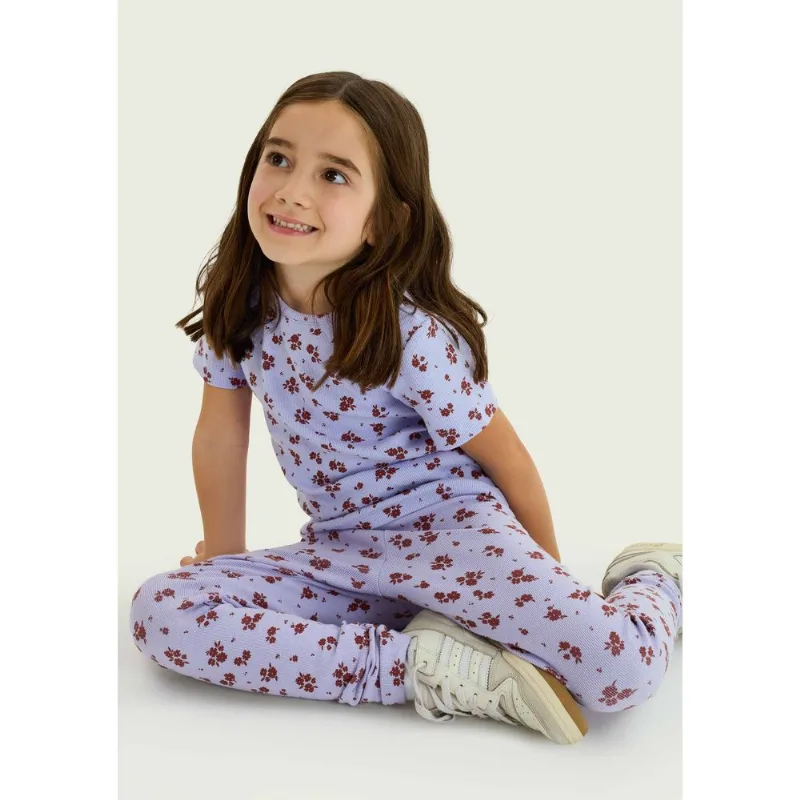 Blusa Infantil Menina Manga Curta Em Ribana Estampada - Lilás 016