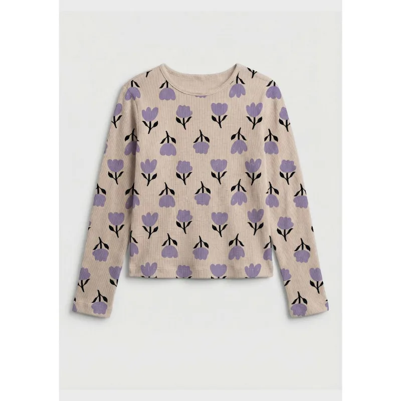Blusa Infantil Menina Manga Longa Em Ribana - Creme 006