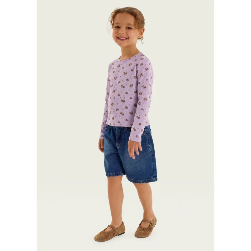 Blusa Infantil Menina Manga Longa Em Ribana - Lilás 010