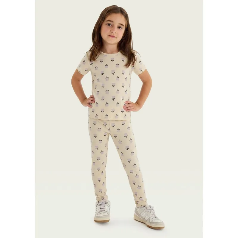 Calça Legging Infantil Menina Estampada - Creme 016