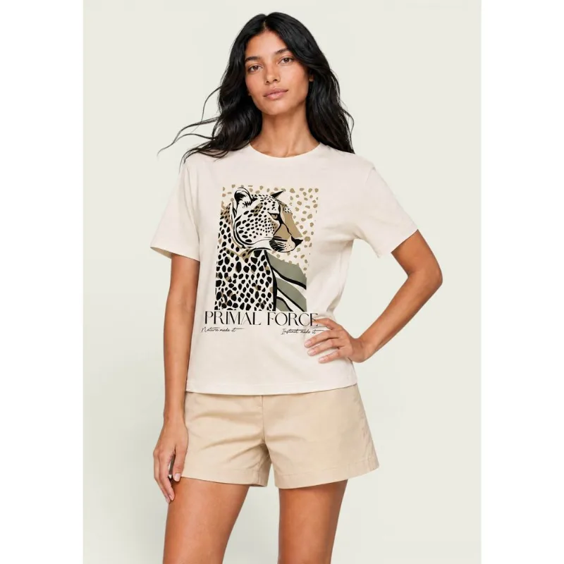 Blusa Feminina Manga Curta Estampada - Creme XG