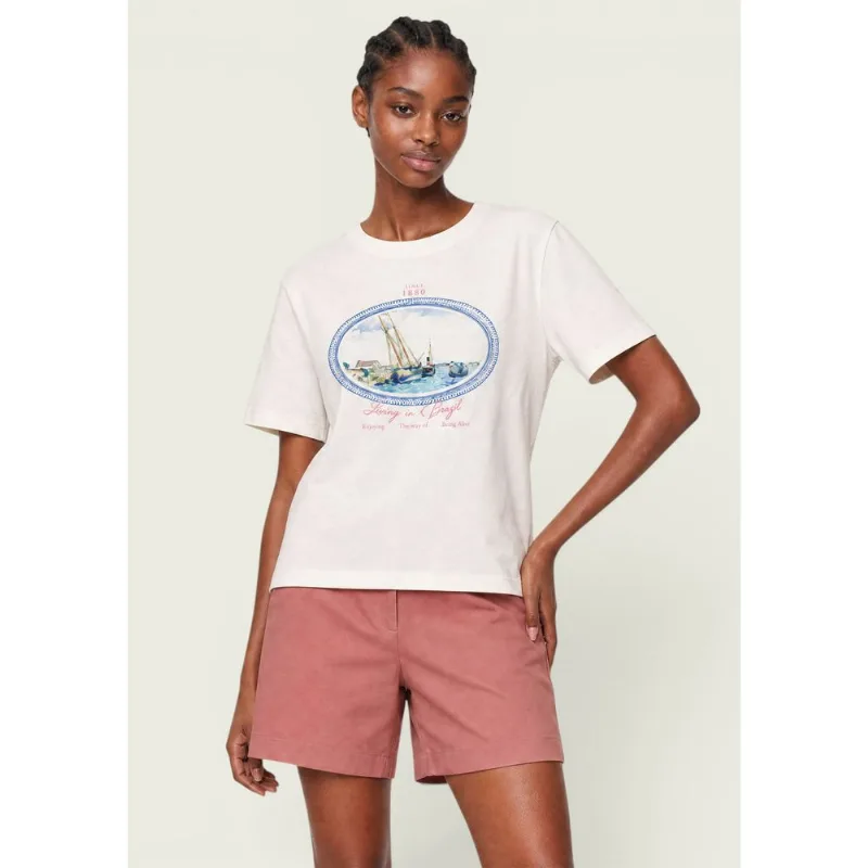 Blusa Feminina Manga Curta Estampada - Off white G
