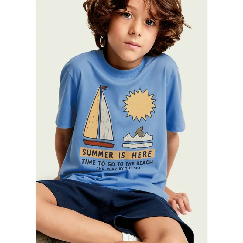 Conjunto Infantil Menino Curto Com Estampa - Azul 016