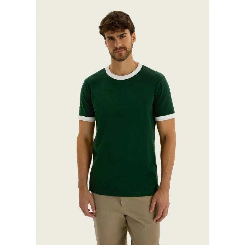 Camiseta Masculina Em Malha Com Friso Contrastante - Verde M