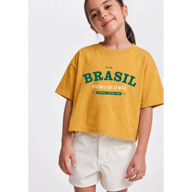 Blusa Infantil Menina Super Cotton Estampada Torcida - Amarelo 016