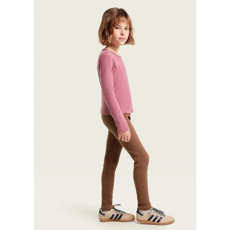 Calça Legging Infantil Menina Em Ribana Canelada - Marrom 004