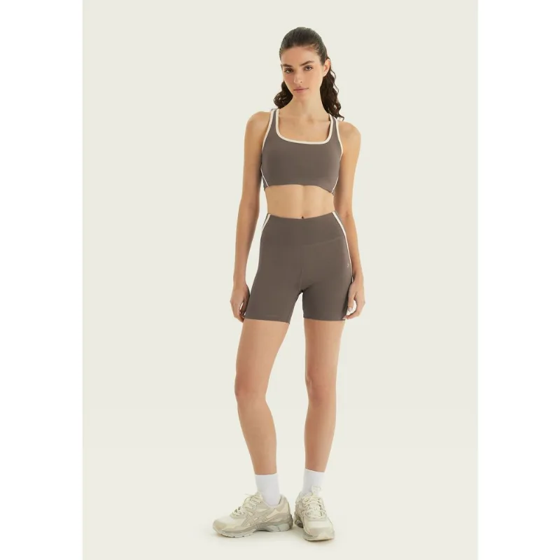 Bermuda Esportiva Feminina Bicolor Corte à Laser - Marrom M