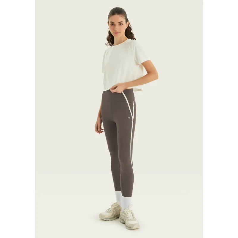 Calça Legging Esportiva Bicolor Corte a Laser - Marrom P