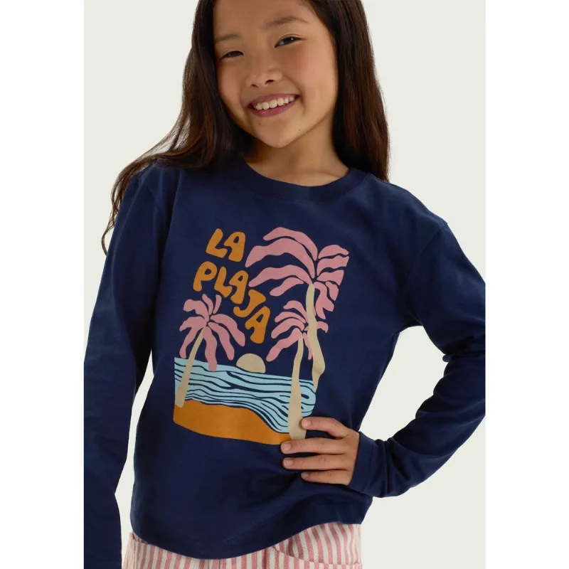 Blusa Infantil Menina Manga Longa Com Estampa - Azul 010