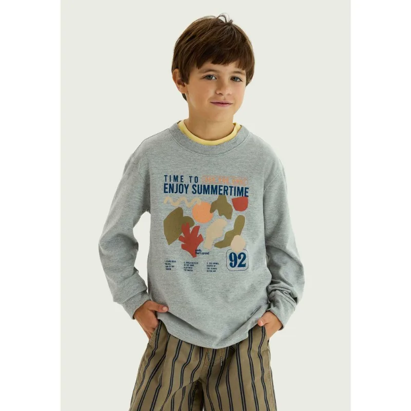 Camiseta Infantil Menino Manga Longa Com Estampa Hering Kids - Cinza 012