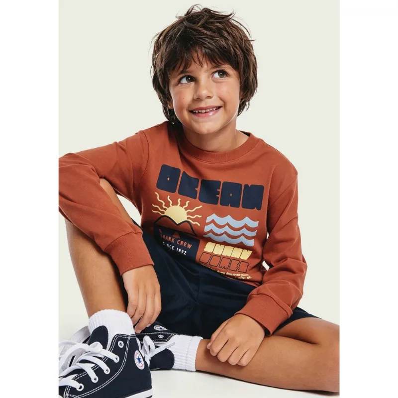 Camiseta Infantil Menino Manga Longa Com Estampa Hering Kids - Laranja 004