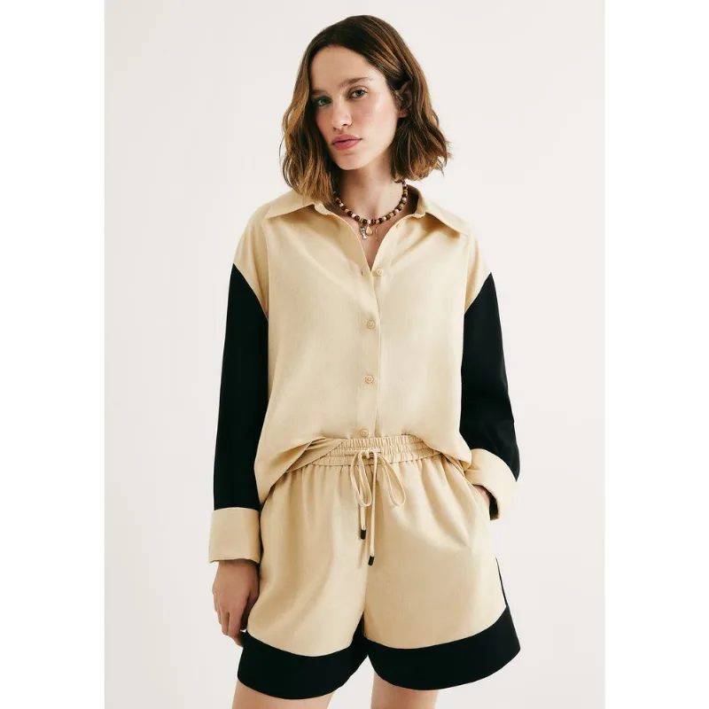 Camisa Feminina Duo Color Com Linho - Amarelo P