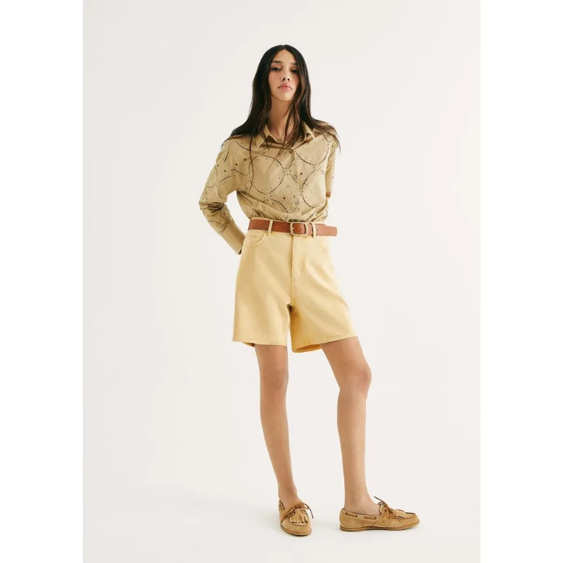 Bermuda Feminina Cintura Média Em Sarja - Amarelo 040