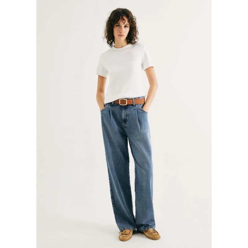 Calça Jeans Feminina Pantalona Cintura Média - Azul 038