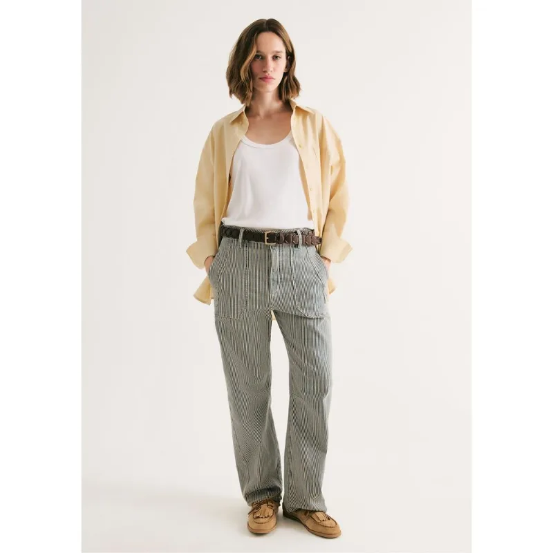 Calça Jeans Feminina Barrel Listrada - Azul 044