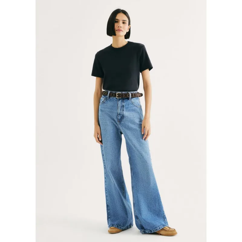 Calça Jeans Feminina Pantalona Cintura Alta - Azul 038