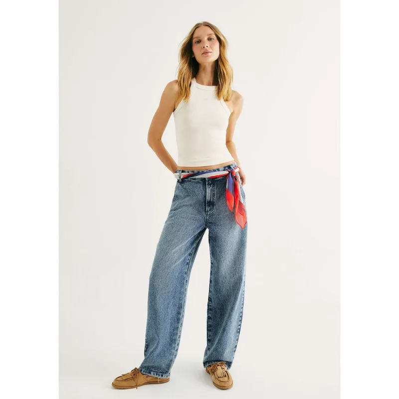 Calça Jeans Feminina Barrel Cintura Média - Azul 046