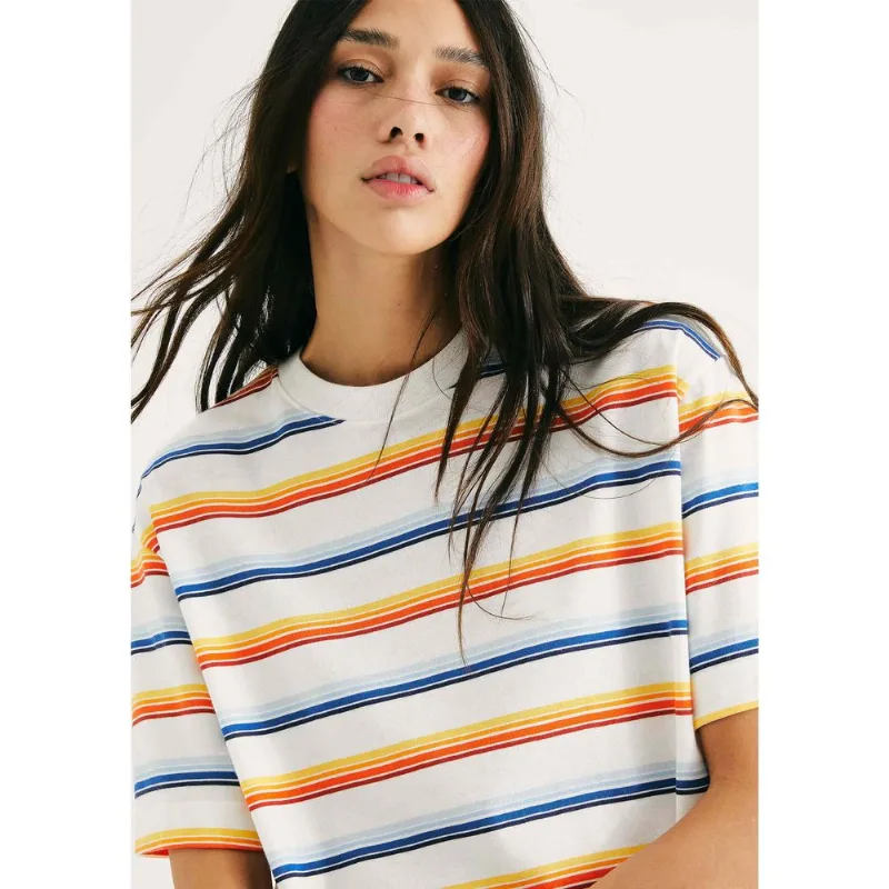 Camiseta Feminina Box Listrada - Azul M