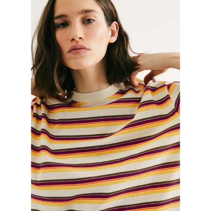 Camiseta Feminina Box Listrada - Laranja P