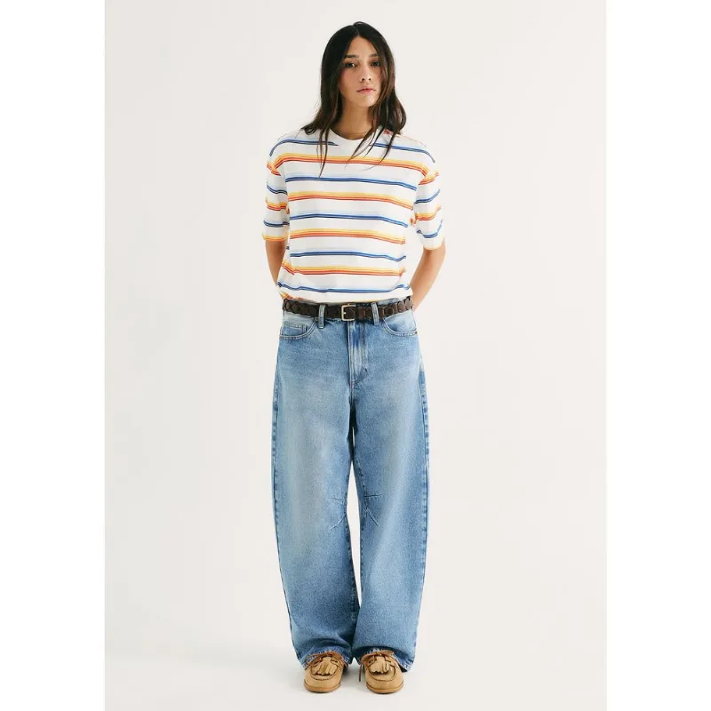 Calça Jeans Feminina Barrel Cintura Média - Azul 038