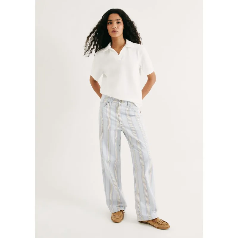 Calça Feminina Reta Em Sarja Estampada - Azul 040