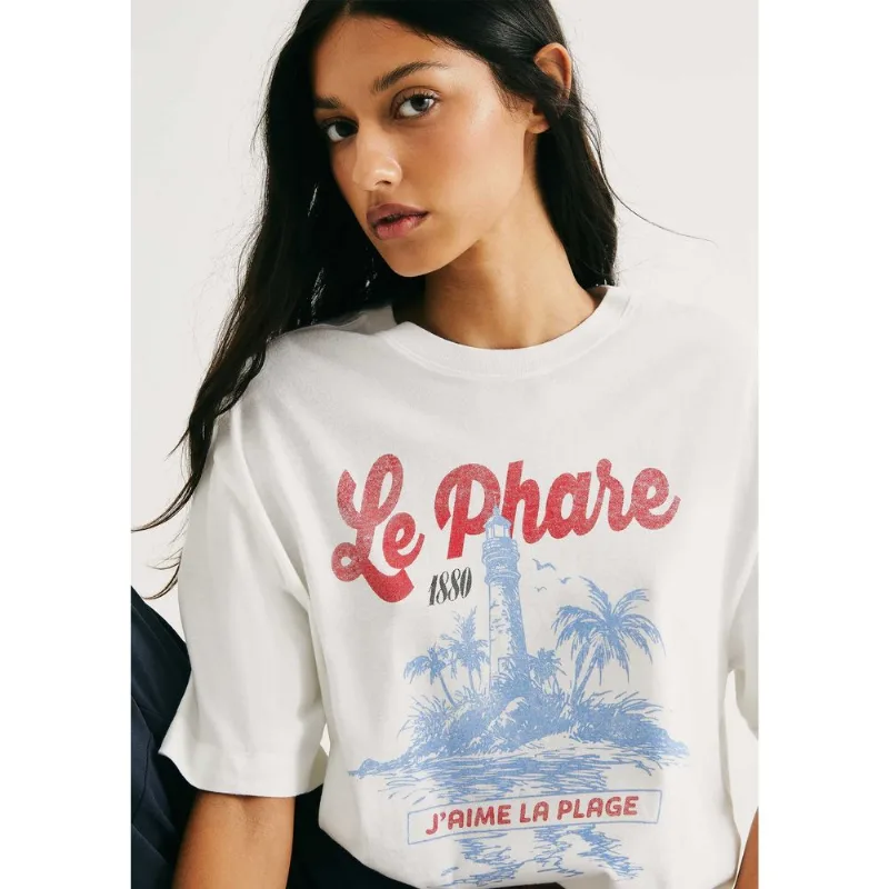Camiseta Feminina Manga Curta Oversized - Off white G