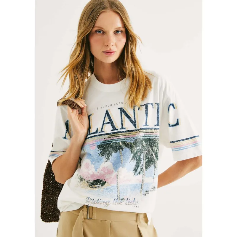 Camiseta Feminina Oversized Com Estampa - Off white G