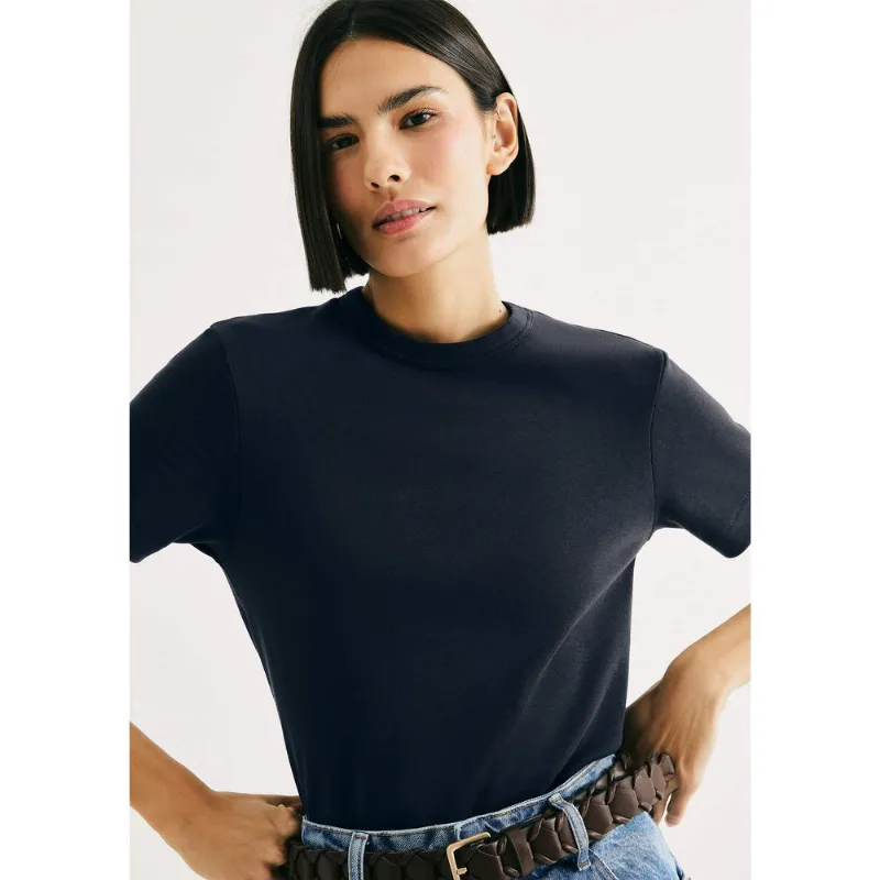 Camiseta Feminina Slim Em Algodão - Azul P