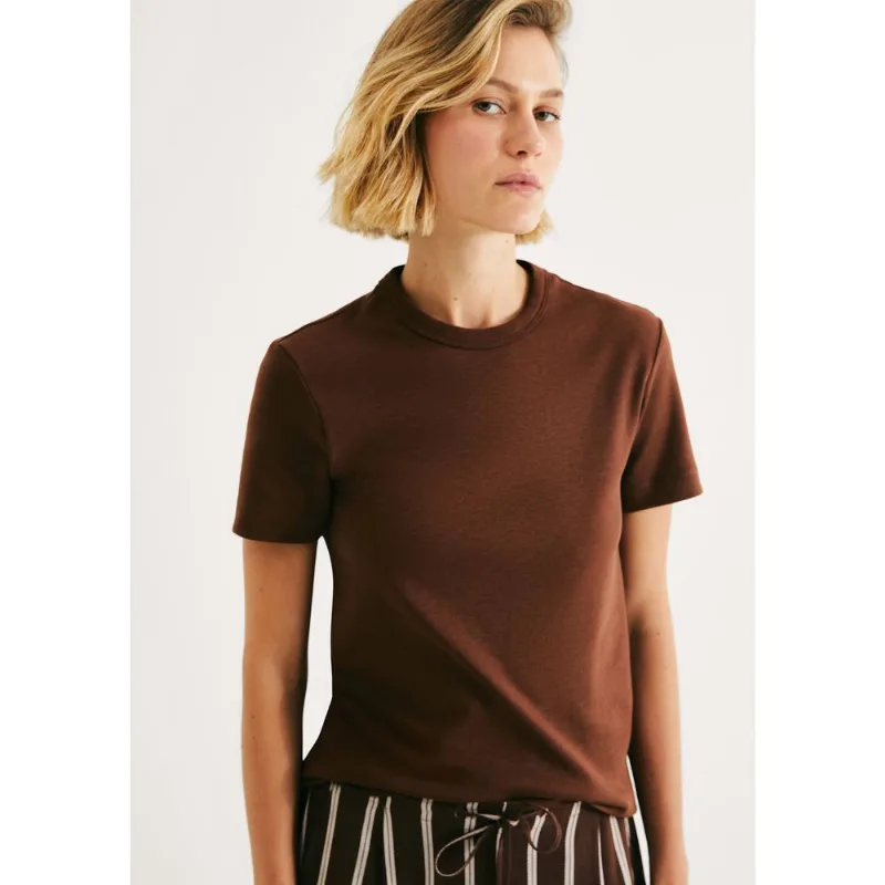 Camiseta Feminina Slim Em Algodão - Marrom XG