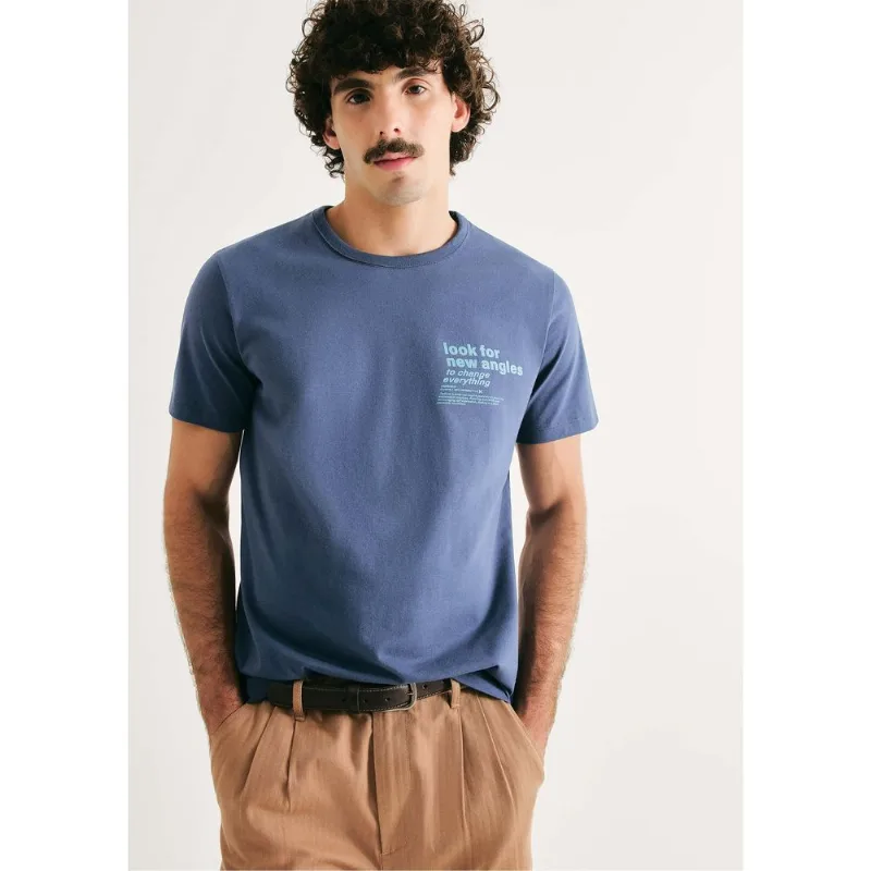 Camiseta Masculina Slim Estampada - Azul M