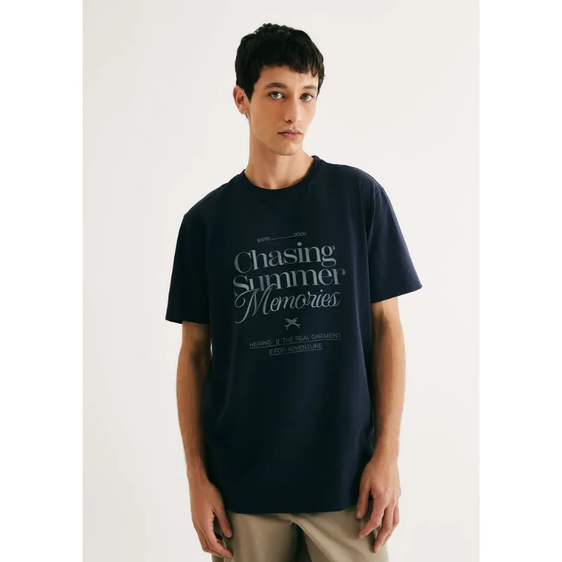 Camiseta Masculina Comfort Estampada - Azul G