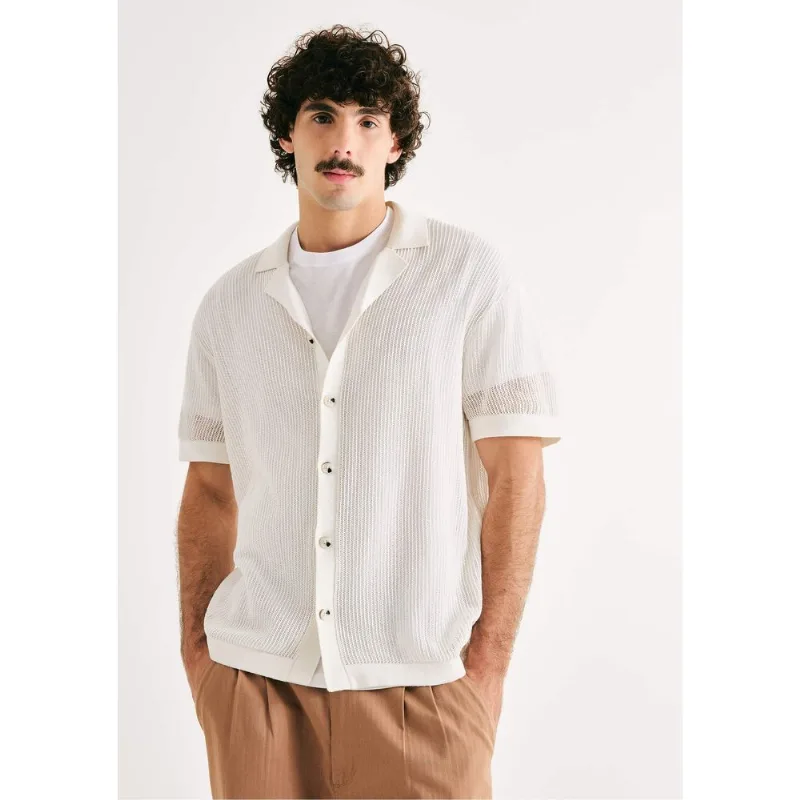 Camisa Masculina Em Tricô Vazado - Off white XXG