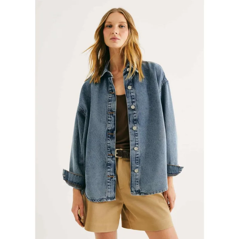 Camisa Feminina Oversized Jeans - Azul P