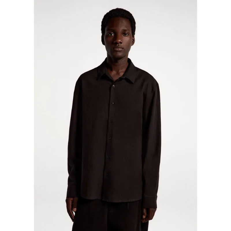 Camisa Masculina Manga Longa Slim Com Linho - Preto XXG