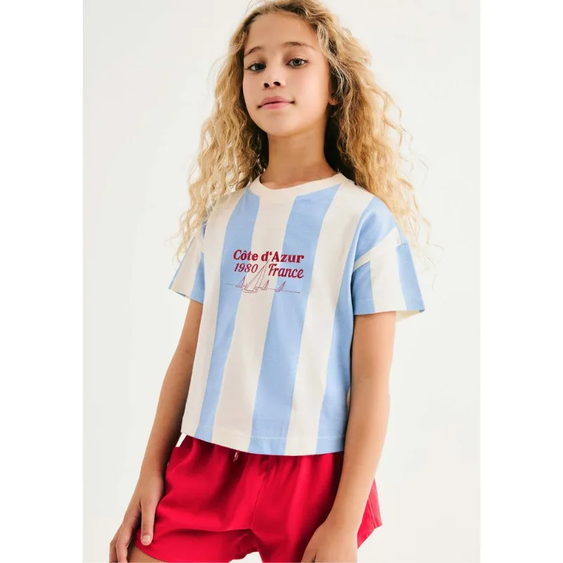 Blusa Infantil Menina Algodão Listrada - Creme 016