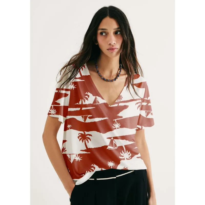 Blusa Feminina Em Viscose Estampada - Terracota XXG