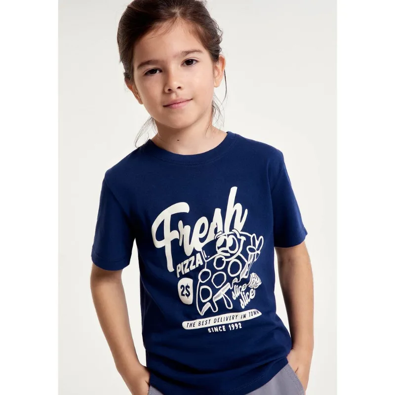 Camiseta Infantil Menino Manga Curta Com Estampa - Azul 012