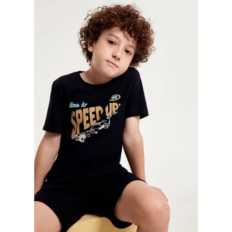 Camiseta Infantil Menino Manga Curta Com Estampa - Preto 008