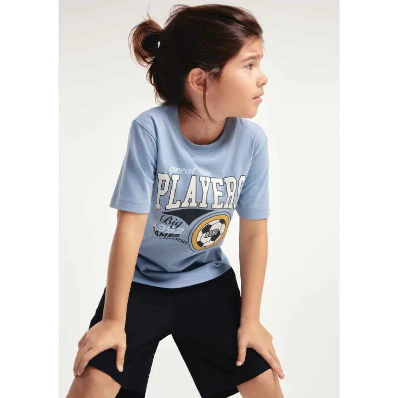 Camiseta Infantil Menino Manga Curta Com Estampa - Azul 010