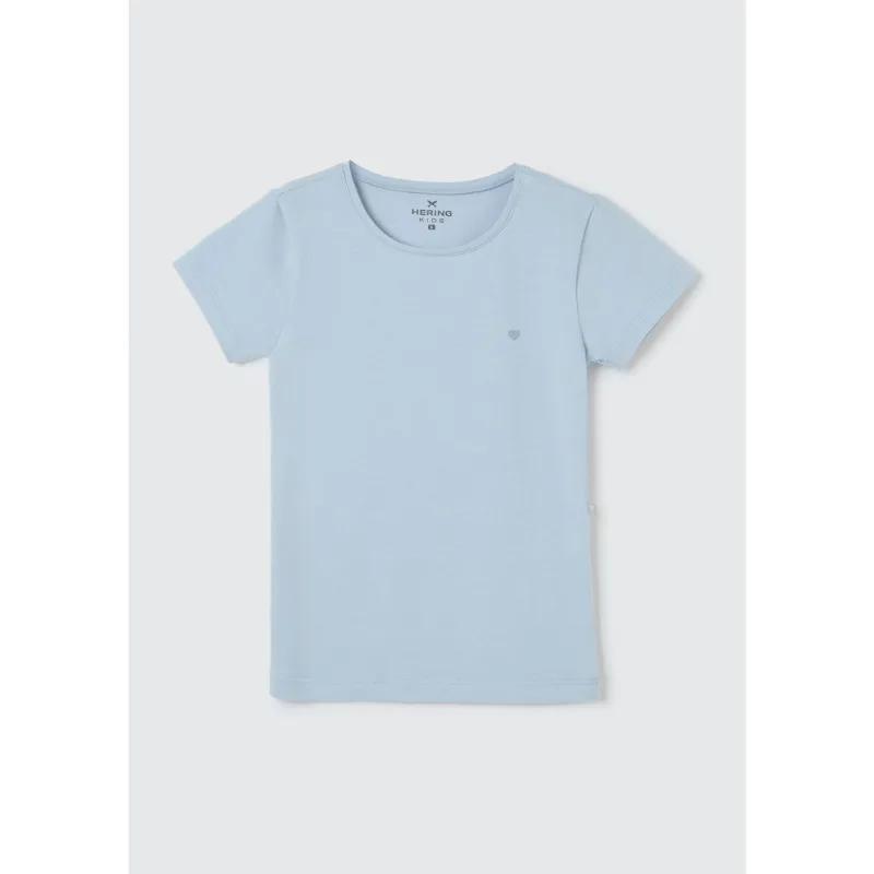 Blusa Básica Infantil Menina Manga Curta Slim Com Bordado Coração - Azul 016