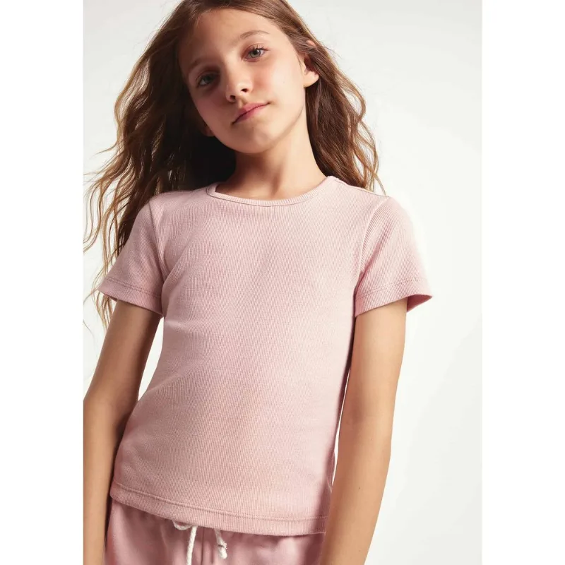 Blusa Manga Curta Infantil Menina Em Ribana - Rosa 010