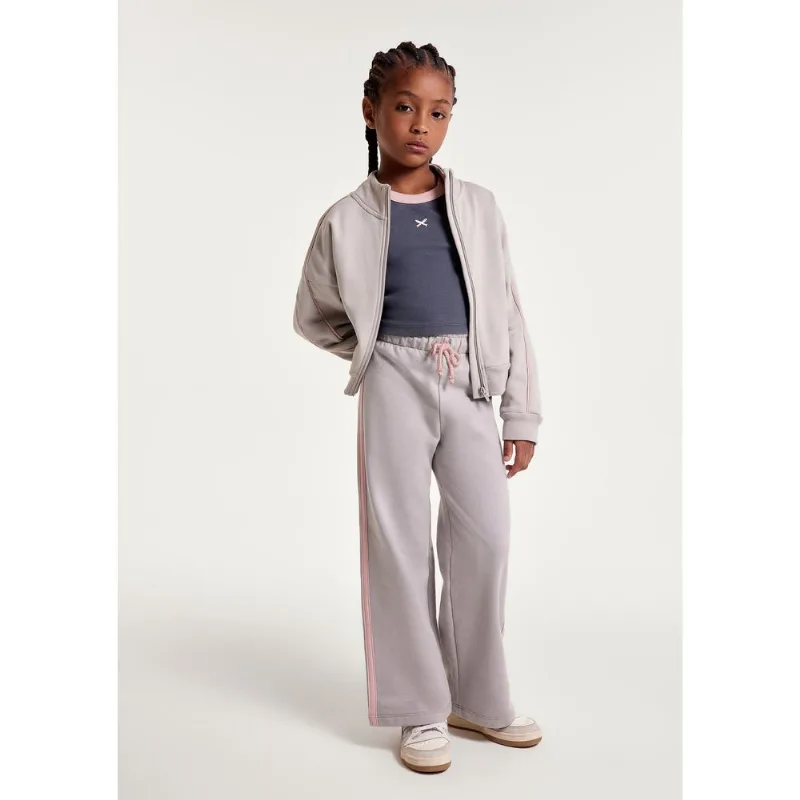 Calça Wide Leg Infantil Menina Em Moletom - Cinza 014